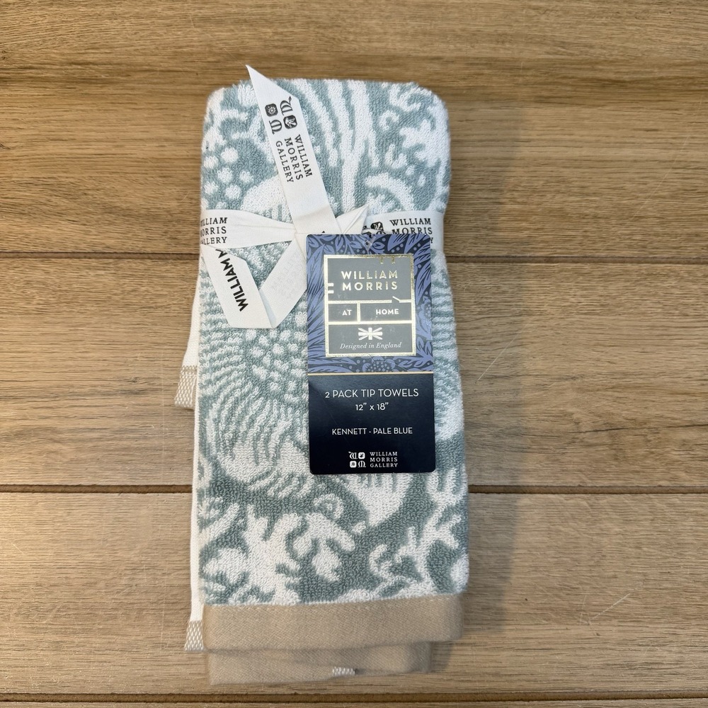 William Morris 2pc Tip Towel Set Blue White Botanical Vine England New 12x18